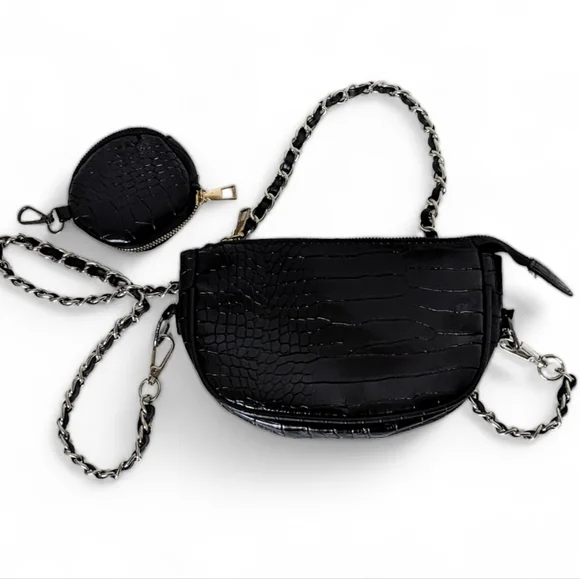 🐊Cute, Black Alligator Skin-Look Crossbody Bag w/ Matching Coin PurseUnbranded - Picture 7 of 10